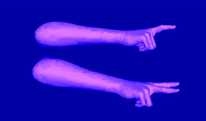 Aufkleber - Set of 3D low-poly hand models made of polygonal wireframe. Futuristic style illustration.