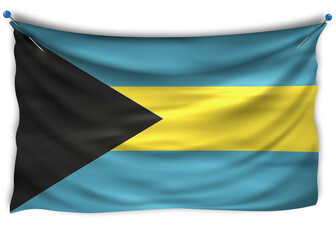 The official flag of Bahamas. Patriotic symbol, banner, element, background. The right colors. Bahamas wavy flag with really detailed fabric texture, exact size, illustration, 3D, pinned