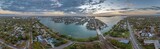 Fototapeta Sawanna - Drone panorama over South Causeway Isles and Treasure Island in St. Petersburg in Florida during sunset