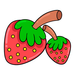 Wall Mural - two delicious fresh red strawberries, doodle icon drawing