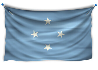 The official flag of  Micronesia. Patriotic symbol, banner, element, background. The right colors.  Micronesia wavy flag with really detailed fabric texture, exact size, illustration, 3D, pinned