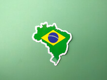 Brazil Flag Stickers On A Green Background.