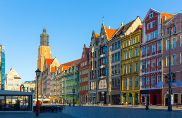 Wall Mural - Image of Wroclaw Market Square in Poland with old buildings