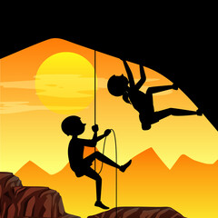 Wall Mural - Silhouette rock climbing background