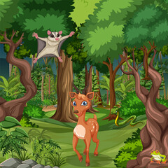 Wall Mural - Wild animals in the forest scene