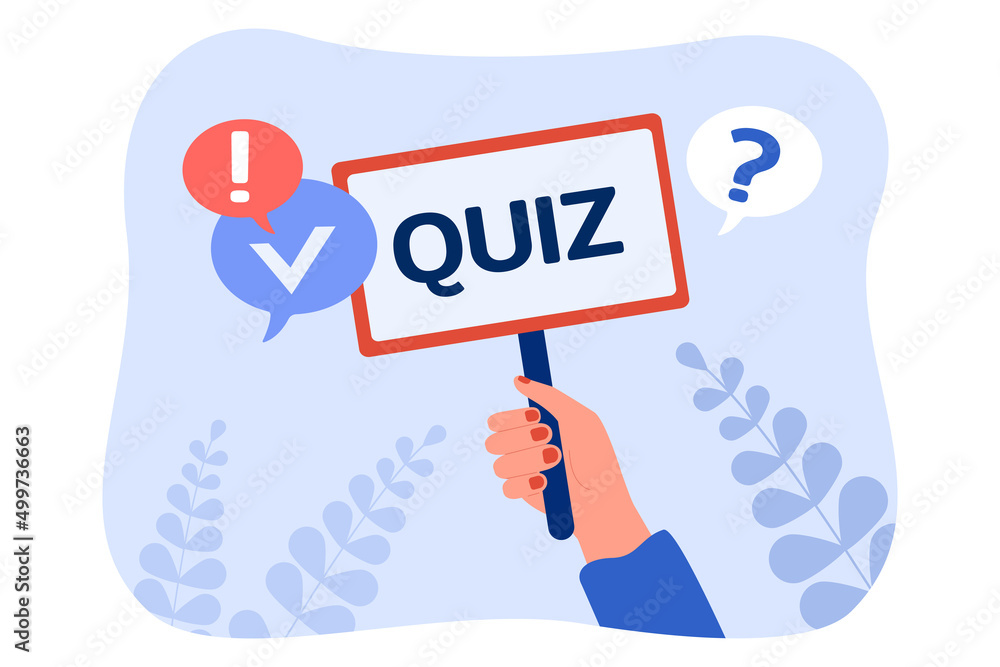 Practice Questions Sign Hand holding simple sign with quiz word. Announcement of questionnaire ...