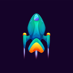 Wall Mural - takeoff of cartoon starship isolated futuristic kids toy, galaxy space starship, game asset. vector 