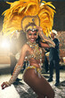 Live performances are her passion. Cropped portrait of a beautiful samba dancer performing at Carnival with her band.