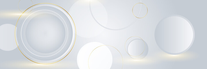 Wall Mural - Modern 3d luxury elegant white and gold Abstract presentation design background with circles