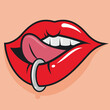 pierced lips and sticking out tongue vector illustration design template
