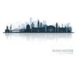 Manchester skyline silhouette with reflection. Landscape Manchester, England. Vector illustration.