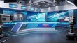 3D Virtual TV Studio News, Backdrop For TV Shows. TV On Wall.