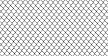 Abstract Line Grid Seamless Pattern Texture Background Of Metal Mesh, Prison Barrier Fence, Secured Property, Chain Link Fence Wire Mesh. Vector Illustration Flat Design. Isolated On White Background.