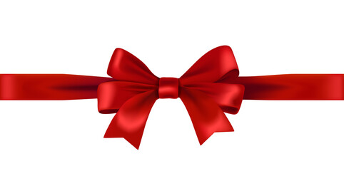 Wall Mural - Red satin ribbon with bow. Vector design template