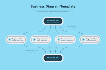 Poster - Modern business diagram template with four stages - blue version. Flat design, easy to use for your website or presentation.
