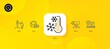 Judge hammer, Budget and Launch project minimal line icons. Yellow abstract background. Online rating, Freezing icons. For web, application, printing. Vector