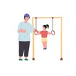 © VectorSpace - Vector cartoon family characters doing sports together,dad and little girl do exercises on gymnastic rings-happy childhood,sporty healthy family relationships concept,web site banner ad design