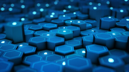 Wall Mural - Security concept. Futuristic surface with locks is located on hexagon.