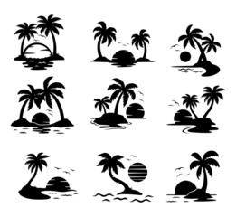 palm tree silhouette on the beach by the sea for summer vacation