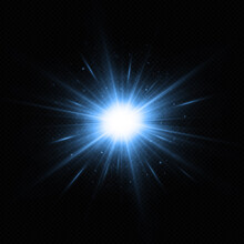 Shining Blue Stars Isolated On Black Background. The Star Burst With Brilliance. Glow Effect.