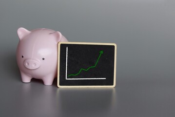 Piggy bank and graph chart. Business profit, wealth and success concept