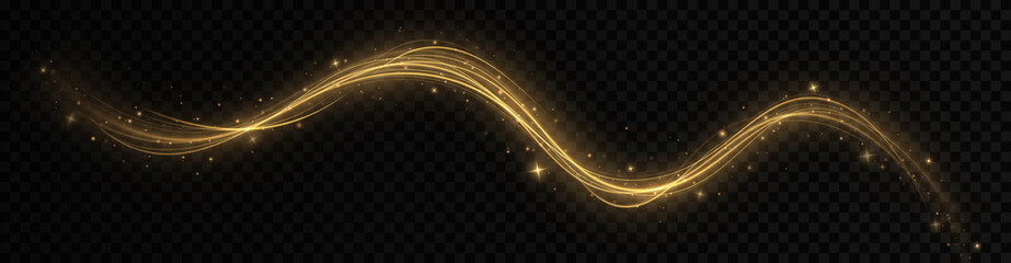 Wall Mural - golden sparkling light trail. magic light trail of glittering comet tail. shimmering golden wave wit