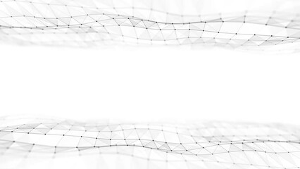 Dynamic double wave with connected dots and lines on a white background. Digital wave background concept. Abstract technology background. Big data visualization. 3D rendering.
