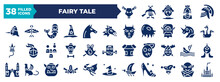 Set Of Glyph Fairy Tale Icons. Editable Filled Icons Such As Minotaur, Pinocchio, Quetzalcoatl, Hydra, Toad, Shipwreck, Valkyrie, Joker Vector Illustration.
