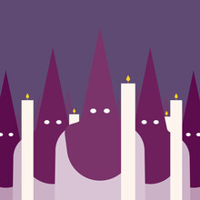 Group Of People With A Hood With Conical Tip, Called In Spanish "capirote". Holy Week. Spanish Culture. Vector Illustration, Flat Design