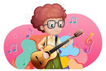 Wall Mural - A boy playing guitar cartoon