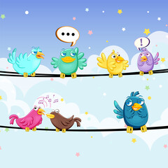 Wall Mural - many birds on the wire