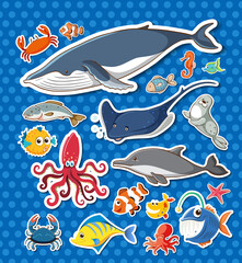 Wall Mural - sticker pack of different sea animals