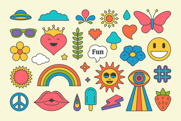 Wall Mural - Collection multicolored vintage pop art stickers elements decorative design vector illustration