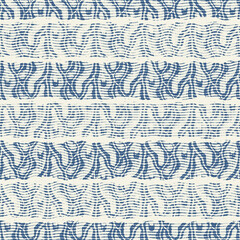 Delicate french lace effect seamless stripe pattern. Ornate provence style lacy ribbon country cottage decor background. Linen fabric wallpaper for rustic modern shabby chic design.