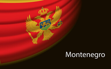 Wave flag of Montenegro on dark background. Banner or ribbon vector template