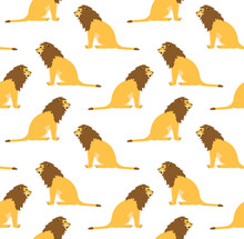Vector Seamless Pattern Of Flat Sitting Lion Isolated On White Background