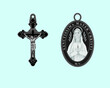 Vector designed cross crucifixed Jesus Christ and the virgin Maria medallion Madonna immacolata concezione