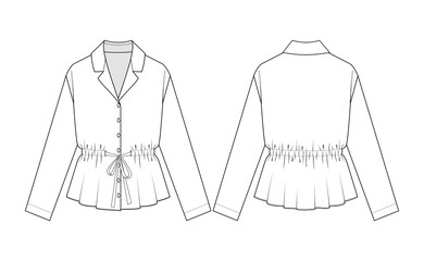 Wall Mural - Fashion technical drawing of lapel-collar blouse with drawstring waistline