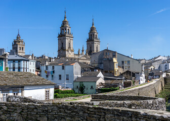 Poster - view of the Lugo cathedral and Roman city walls and ramparts