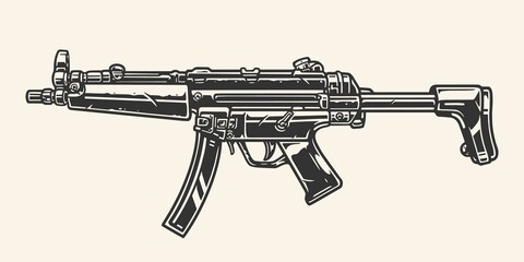 Wall Mural - Submachine gun vintage label monochrome