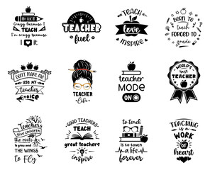 Wall Mural - funny teacher sign with quotes. set of teachers day. teacher life emblem designs.