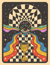 Psychedelic Illustration With An All-seeing Eye And A Goblet Optical Illusion Background