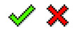Pixel art check mark and cross mark. Tick and cross sign. Isolated vector illustration.
