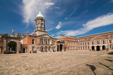 Ireland - Dublin - Dublin castle (Caislean Bhaile Atha Cliath) and the panorama of Castle Hall and Fortitude and Justice Gates