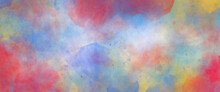  Abstract Colorful Watercolor Painted Background. Colorful And Violet Rainbow Colorful Vibrant Aged Horizontal Background.