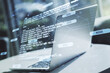 © Pixels Hunter - Multi exposure of abstract creative coding sketch on modern laptop background, artificial intelligence and neural networks concept