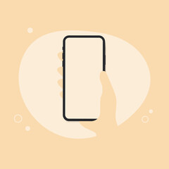 Wall Mural - abstract hand holding mobile phone with white empty screen. vector illustration
