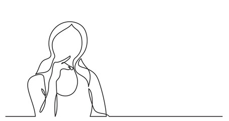 one line drawing of woman professional thinking finding solutions solving problems