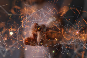 Wall Mural - Digital cyberspace with particles and Digital data network connections concept