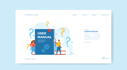  User manual concept vector illustration. People looking at user manual book